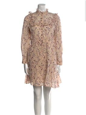 Floral Ruffle Neck Long-Sleeve Dress - Cream